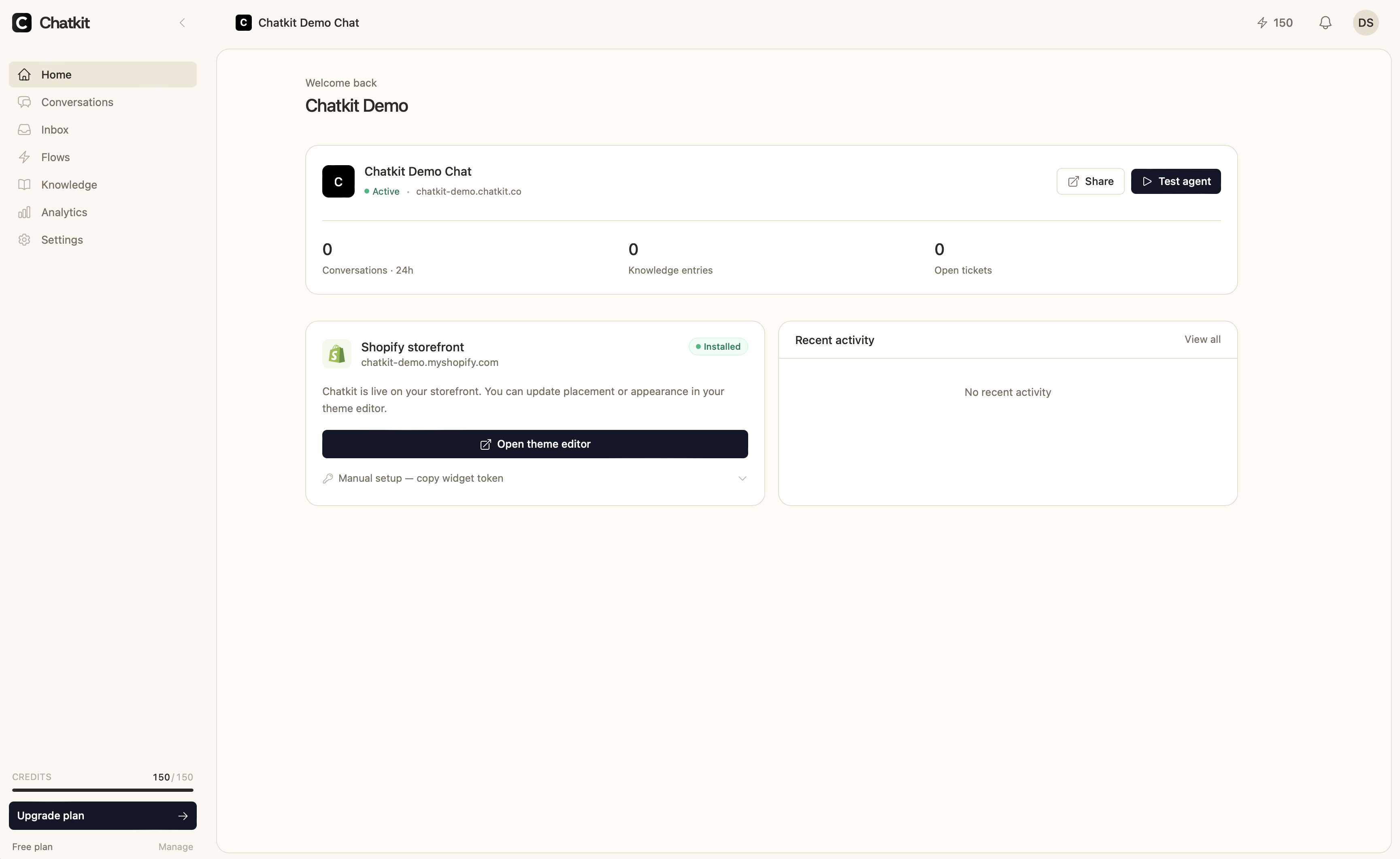 Chatkit dashboard for the Shopify chatbot
