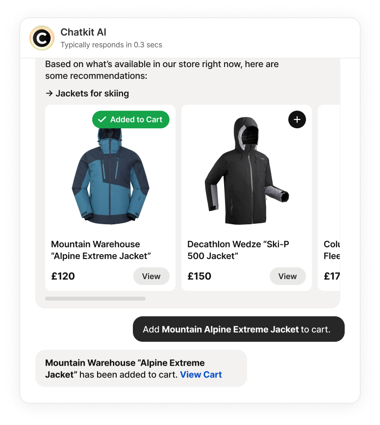 Chatkit AI chatbot for Shopify on a storefront